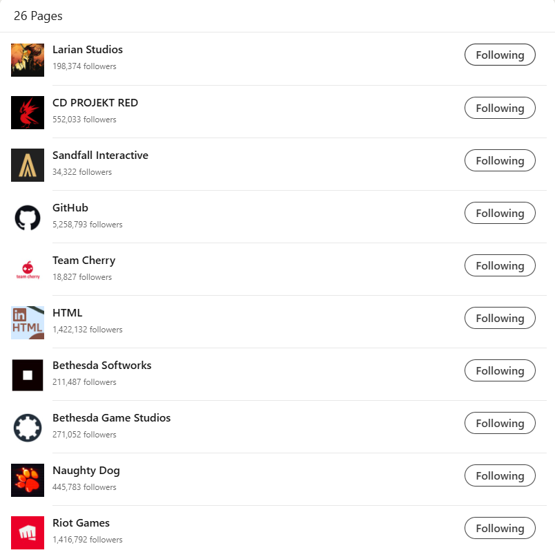 Snapshot of LinkedIn Following